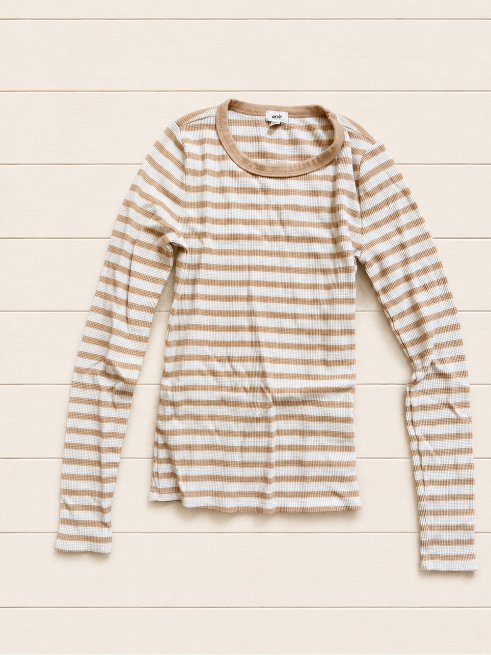 aerie Waffle Knit Striped Top in Cream and Tan